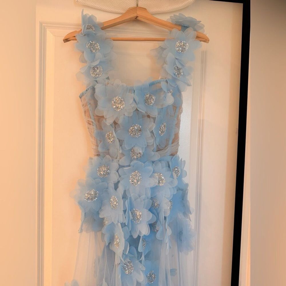 NWOT BRONX AND BANCO Rosalie Powder Blue Gown, wedding guest max dress - Picture 8 of 16